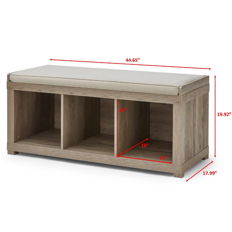 Better Homes Gardens 3-Cube Storage Bench, Rustic Gray. 