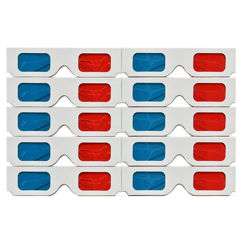 3D Glasses, 10 Pairs Red and Blue Paper Stereo Lenses for Movies Set Anaglyph Paper 3D Glasses