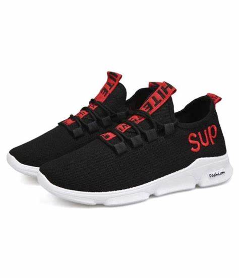 New - Sup: Fancy Black With Red Running Shoes For Men. 
