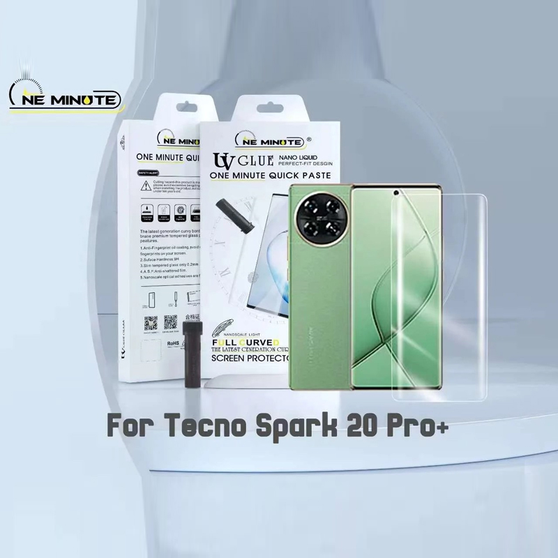 Tecno Spark 20 Pro+ OneMinute UV Glue Curved Tempered Glass Screen Protector For Tecno Spark 20 Pro Plus Screen Guard Gorilla Glass Protector With Easy Installation Full Kit