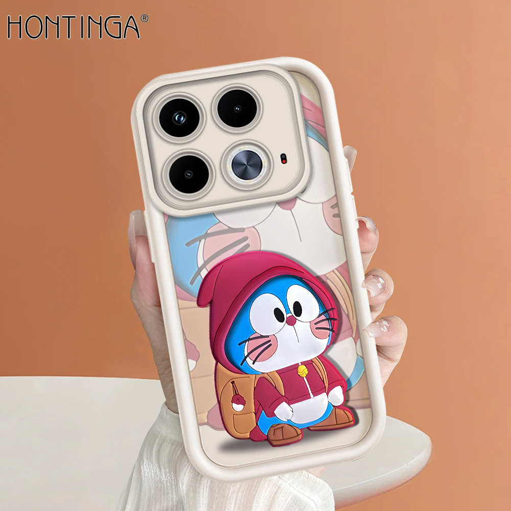 Hontinga for Infinix Note 40 Back Cover Red Doraemon Pattern Ladder Soft Camera Protection Rubber Phone Case