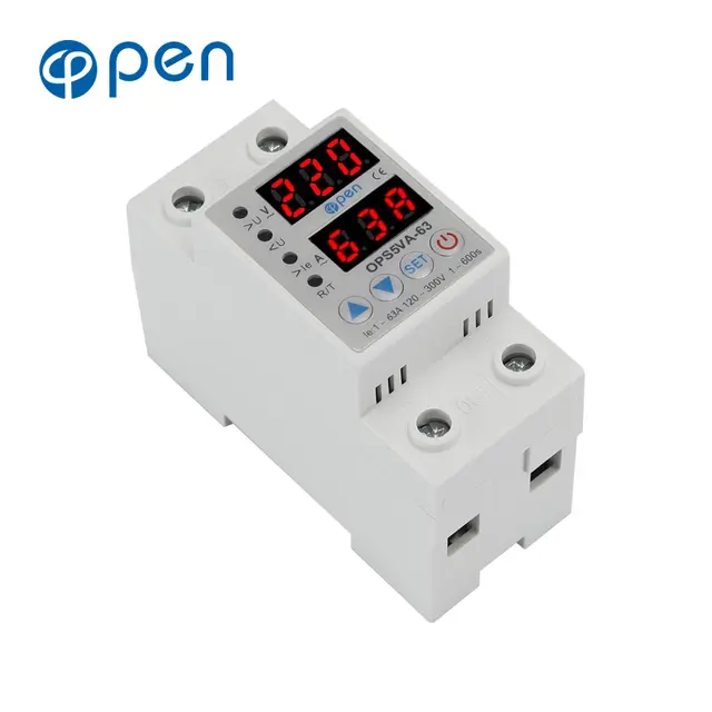 Adjustable over under voltage current protector 40A/63A- genuine open brand digital circuit breaker. 
