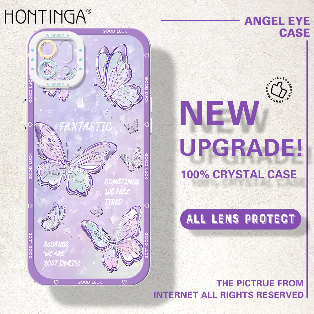 Hontinga for OPPO A16E A16K Back Cover Crystal Butterflies Camera Protection Transparent TPU Soft Phone Case