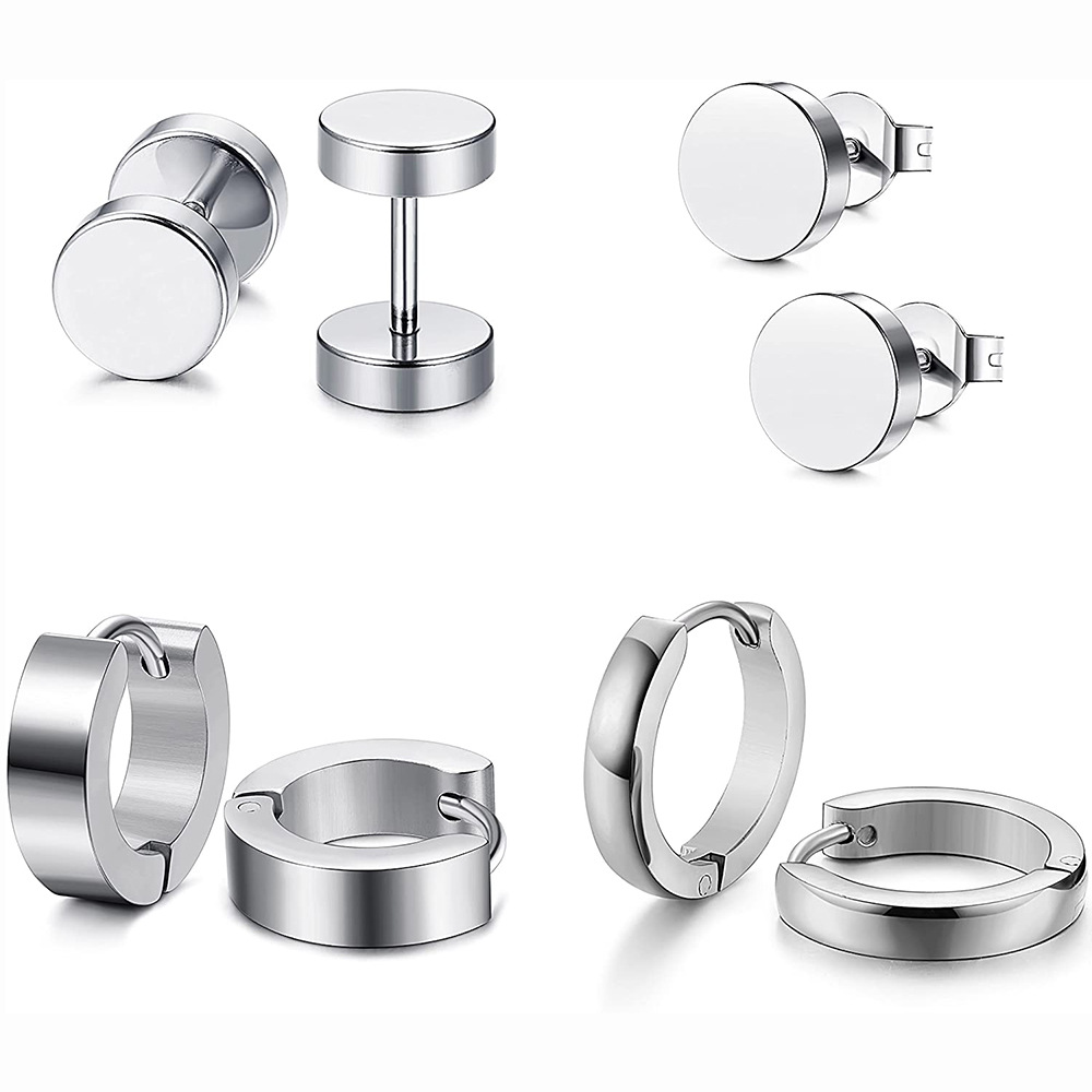 Korean style stainless steel earrings 4 pairs/set men's black ear clips titanium steel earrings women's elegant simple earrings