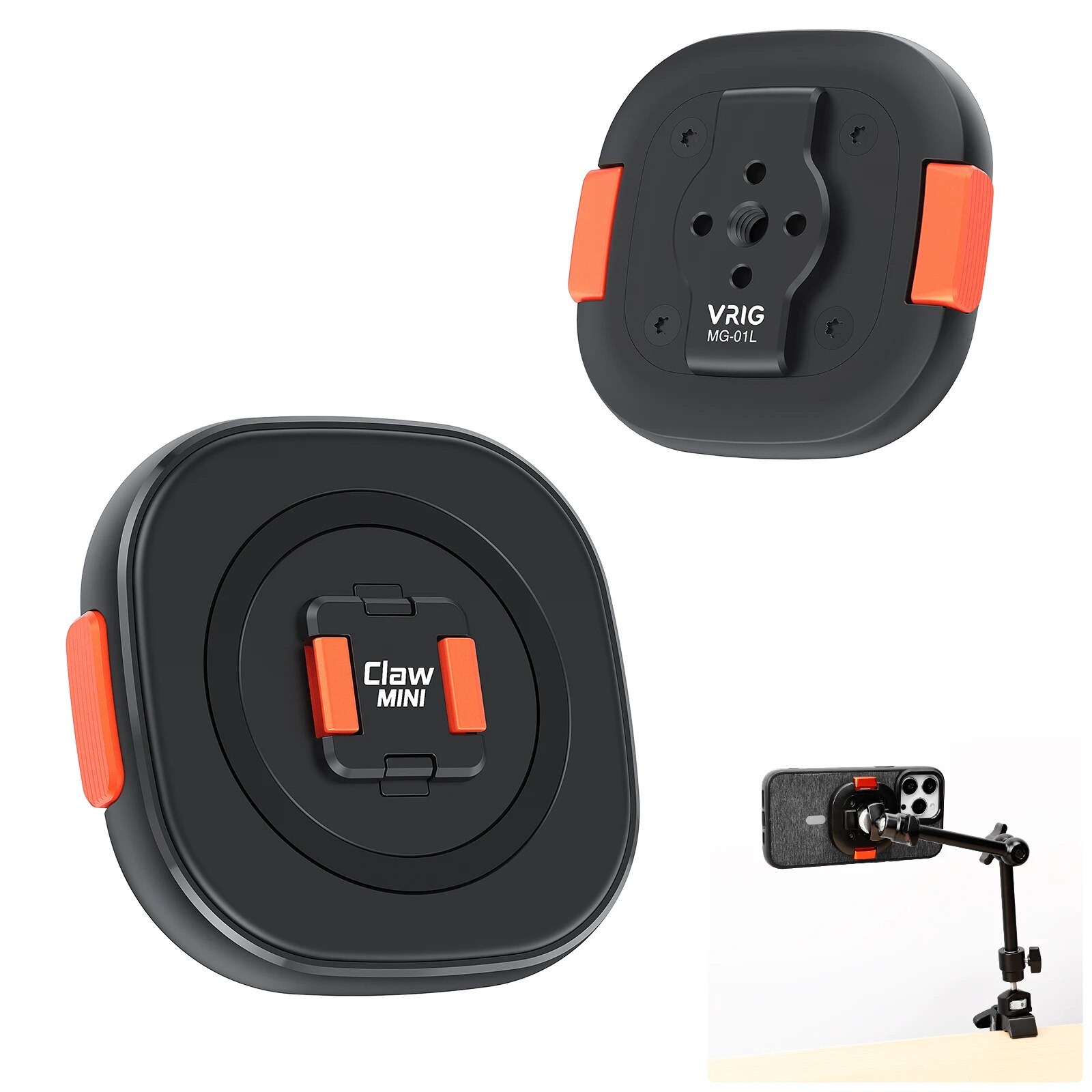 Vrig Claw Mini Magnetic Quick Release Phone Stand with Magsafe for iPhone 15 14 13 12 1/4 Tripod Adapter Phone Base for Vlog. 