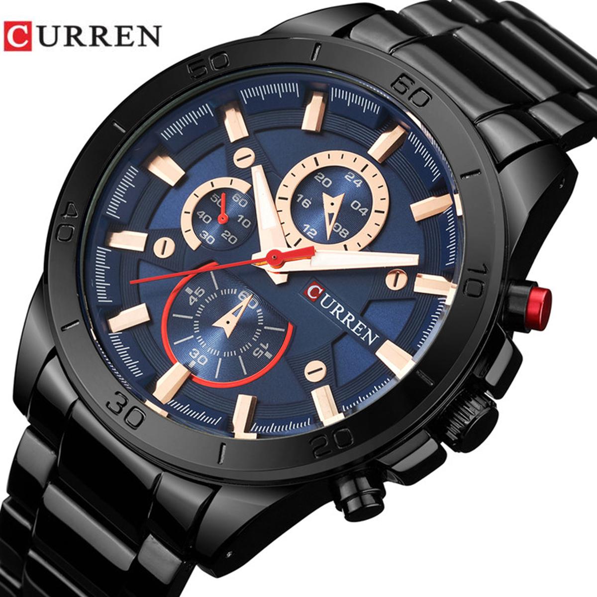 CURREN 8275 Fashion Stainless Steel Watch Casual Analog For Men Rose Black