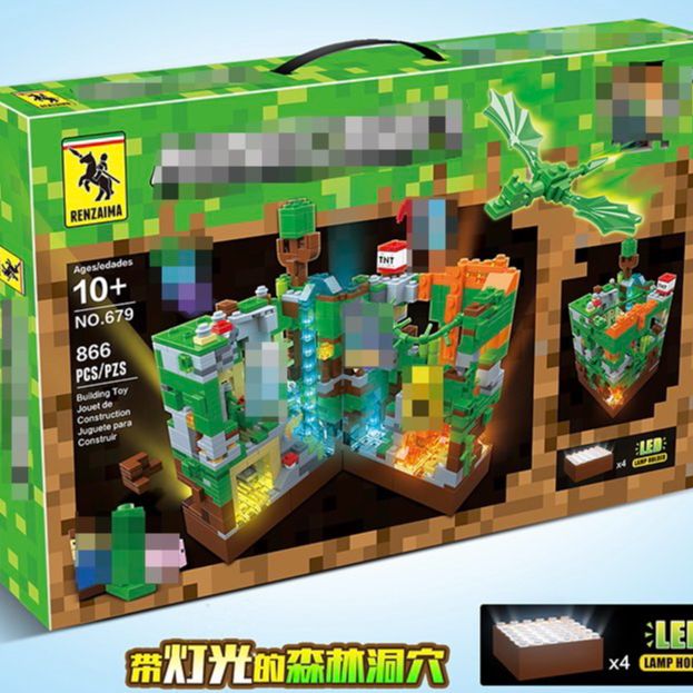 Minecraft LEGO Building Blocks with LED Light Brick Set Children's Lego Building Brick Toy Lava Cave With LED Light Glowing (866+pcs)
