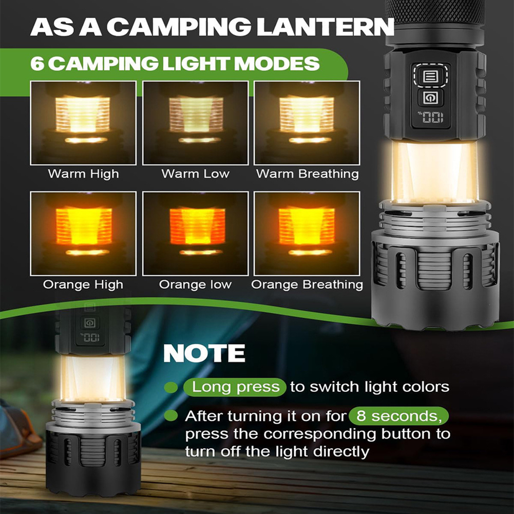 GC Glare Torch, Digital Display USB Rechargeable Flashlight, 30000 Lumens Brightest Torch With 360 ° Camping Light, 4+6 Lighting Modes Flashlight