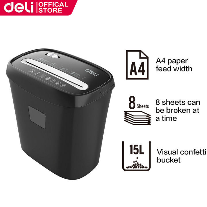 Deli E9947 8 Sheet Black Paper Shredder. 
