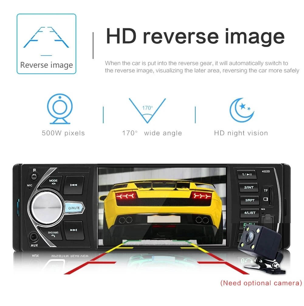 Car Radio MP5/MP4 Player 1 DIN BT FM AUX RCA USB TF Support To Disc Control Camera 1DIN Music and Video Player. 