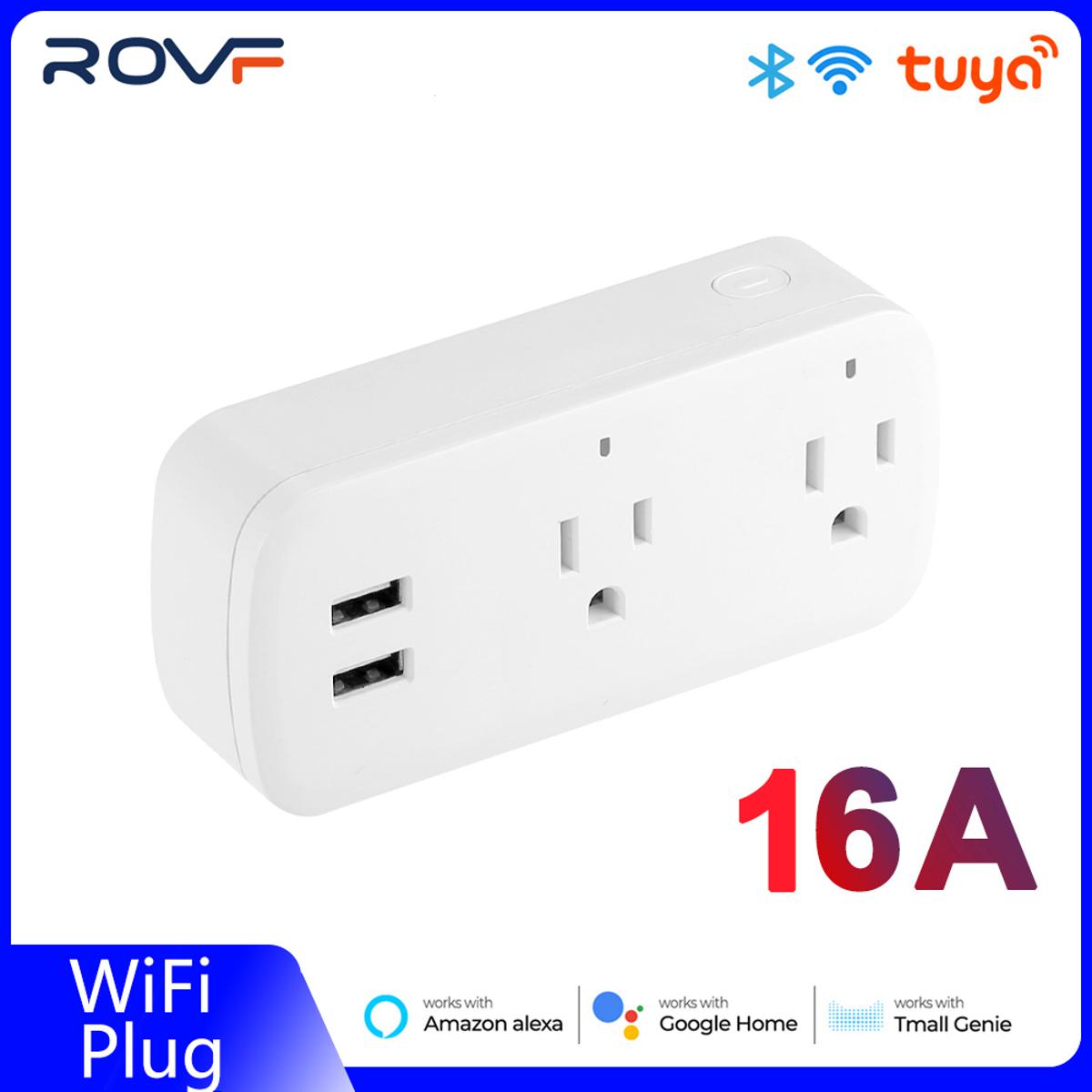 ROVF - Tuya/Smartlife - Wifi Smart Usb Socket - multi plug socket - Power Strip - 16A US Plug Adapter - for Google Home Alexa