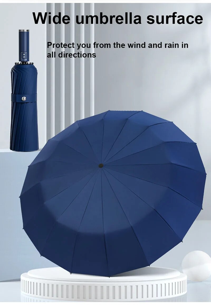 16 Ribs Luxury Large Umbrella Strong Fully Automatic Sunshade Rain