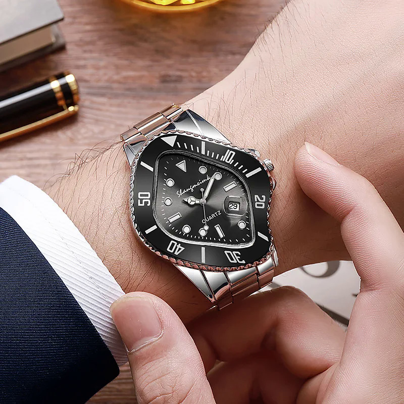【NShisasN】Watch for Men Unusual Conceptual Crash Melting Twist Shaped Case Quartz Wristwatch Male Man Rhombic Green Clock Reloj Hombre. 