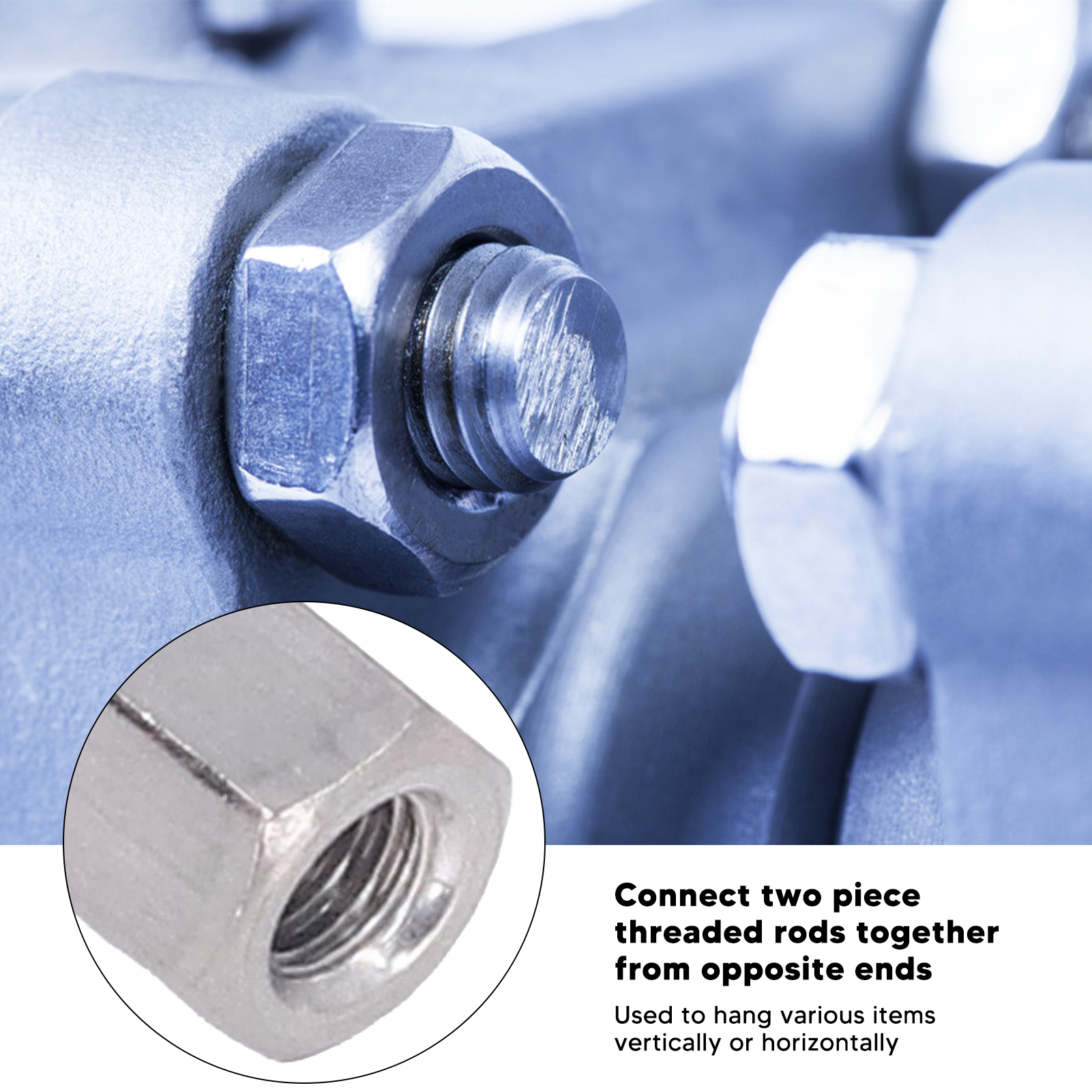 Hex Coupling Nut, Threaded Rod Connector Corrosion Resistance M6x1 for Machine Screws. 