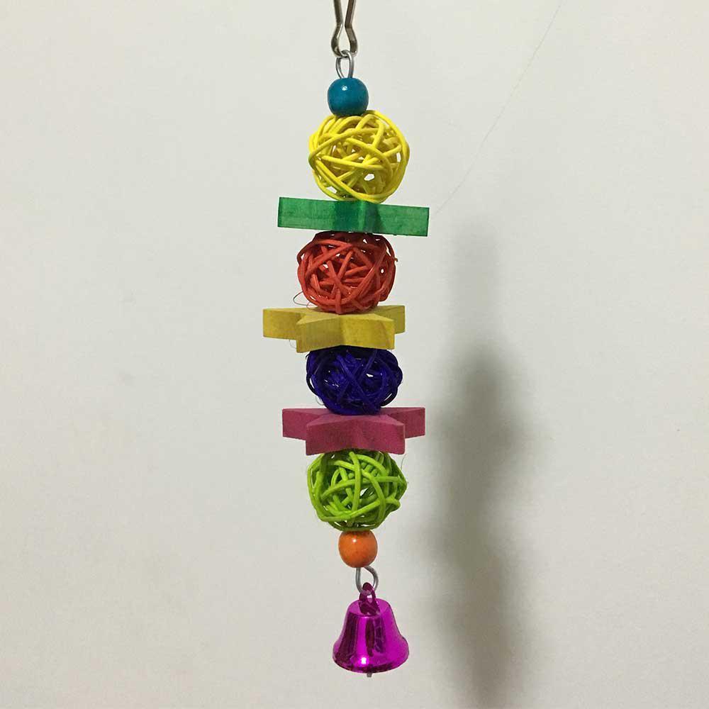 Bird Toys, Parrot Cage Hammock Hanging Bell Toy Colorful Swing Bell String Rattan Ball Bite String Toy 5pcs. 