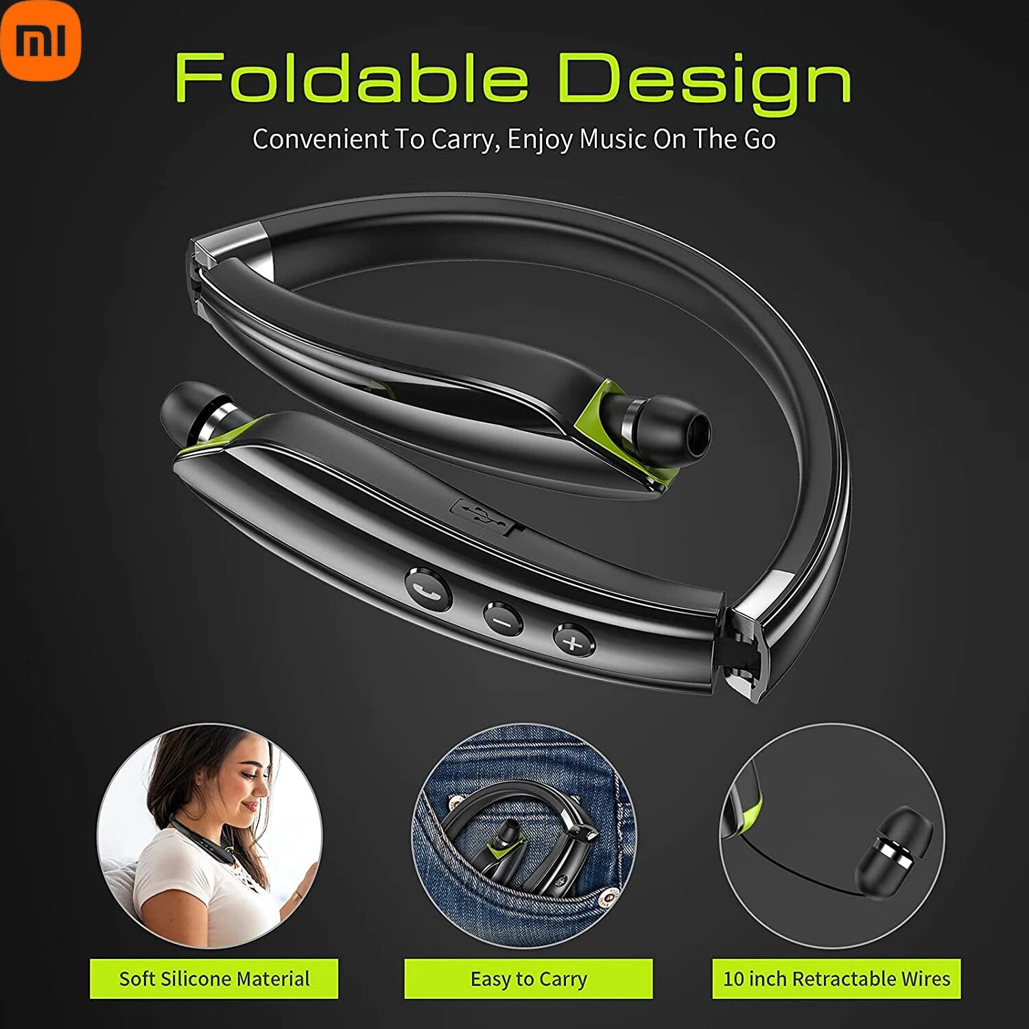 XiaoMI MIJIA SX-991 Wireless Bluetooth Headset Neckband Foldable TWS Headphones Retractable Earbuds Noise Cancelling Hifi Stereo. 