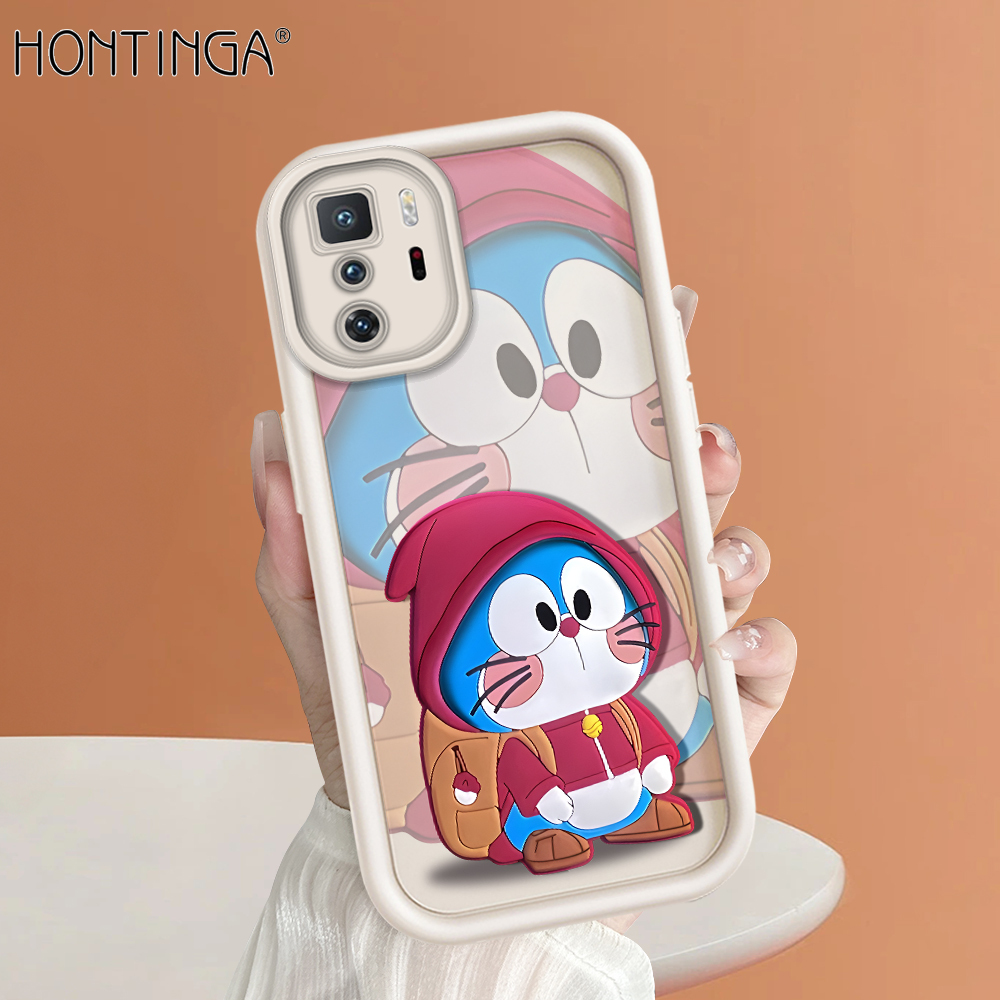 Hontinga for Xiaomi Poco X3 GT Back Cover Red Doraemon Pattern Ladder Soft Camera Protection Rubber Phone Case