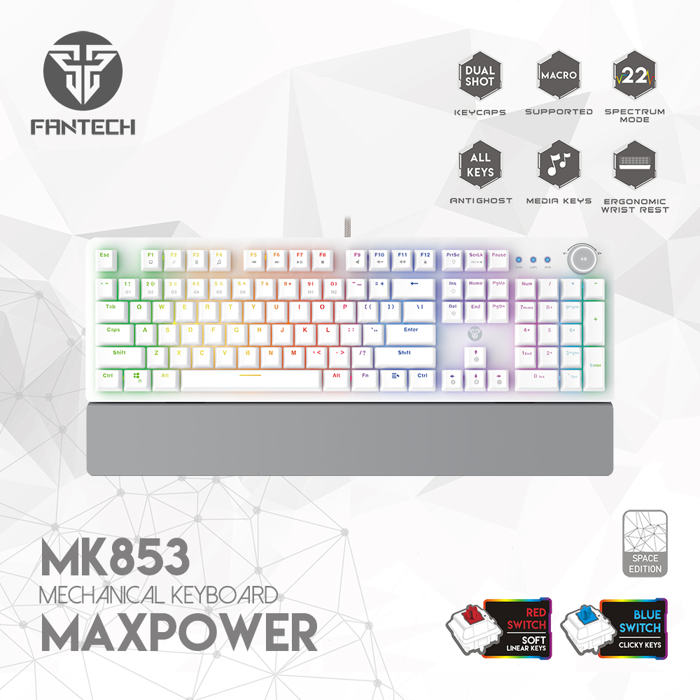 FANTECH MK853 Mechanical Keyboard Blue/Red Switch Ergonomics Backlit USB Wired Gaming Keyboard With Hand Rest For Laptop PC