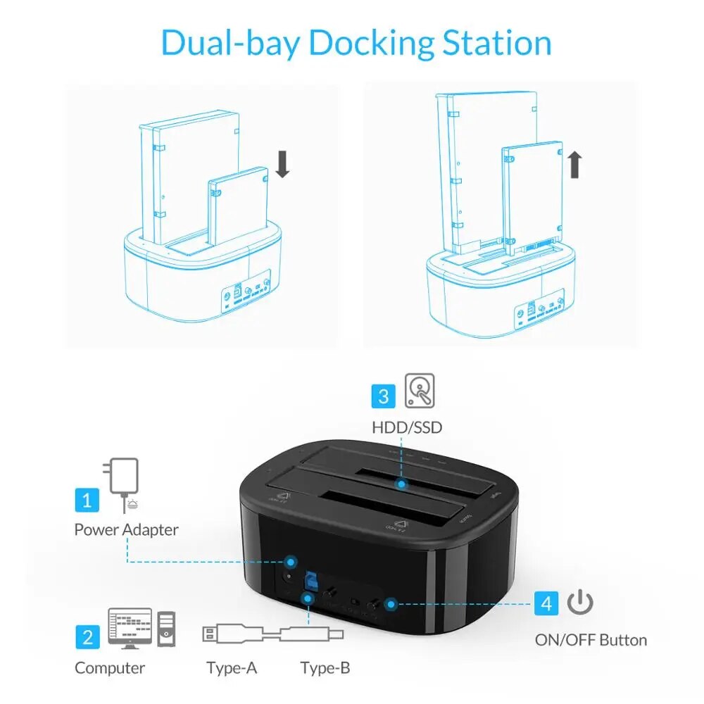 ORICO Clone Docking Station 2.5 3.5 Dual Bay SATA To USB 3.0 HDD Enclosure Tool Free Duplicator HDD Case 24TB for Windows Mac OS. 