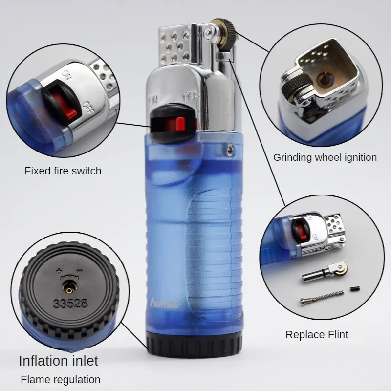 Aomai Am7102 Grinding Wheel Transparent Inflatable Floating Fire Lighter New Exotic Lighter Creative Personality Lighter. 