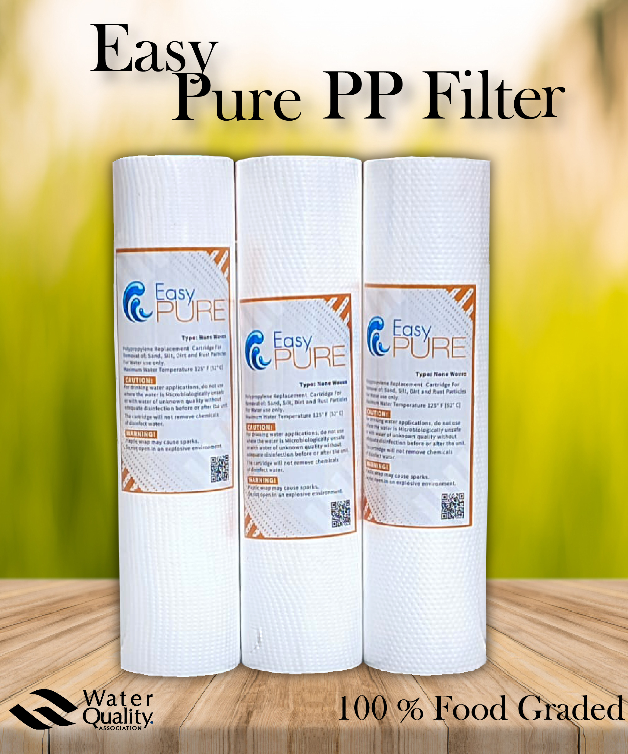 Water Purifier Easy Pure Premium Quality PP Filter Cartridge 125g, Package Of 3 Pieces.