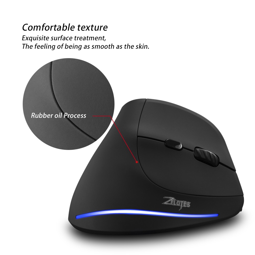 Zelotes F-35 Wireless Vertical Mouse Rechargeable 2400 DPI Optional - 01. 