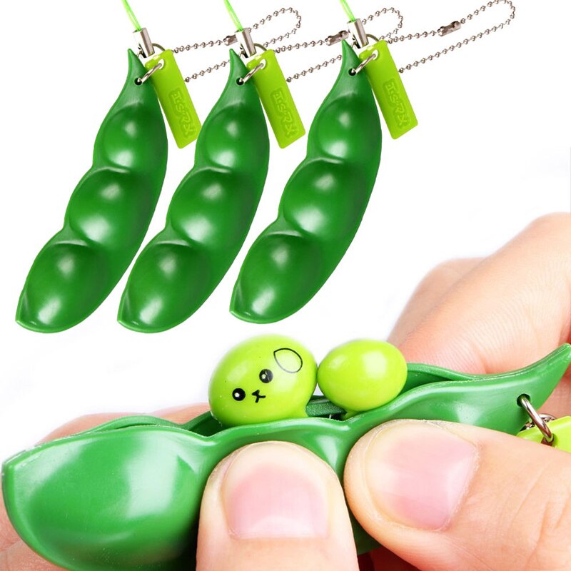 Fidget Toys Squeeze-a-Bean Soybean Stress Relieving Keychain Keyring Phone Chain Pendants. 