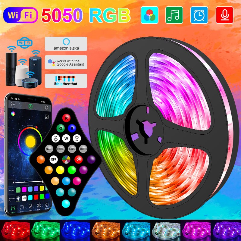 WIFI RGB Led Strip Light 5050 Bluetooth Controller Smart Lucas LED Tape Ribbon Flexible Night light Luminous String For Bedroom-Bluetooth Control-Non -3m-. 
