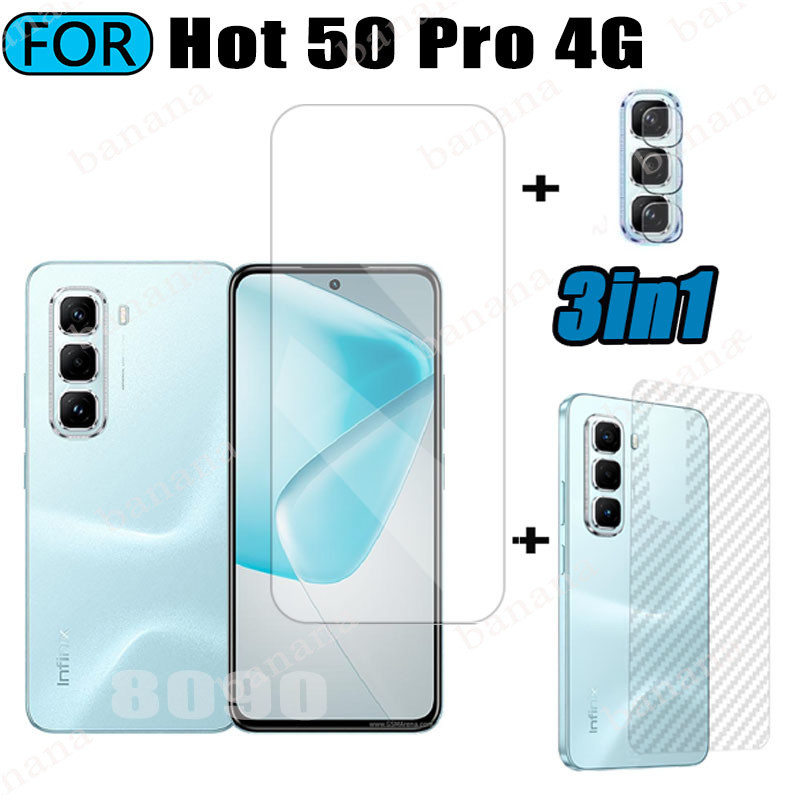 Infinix Hot 50 Pro 4G Tempered Glass 3 in 1 Screen Protector for Infinix Hot 50i 50 4G 5G Tempered Glass with Camera Lens Glass Protector