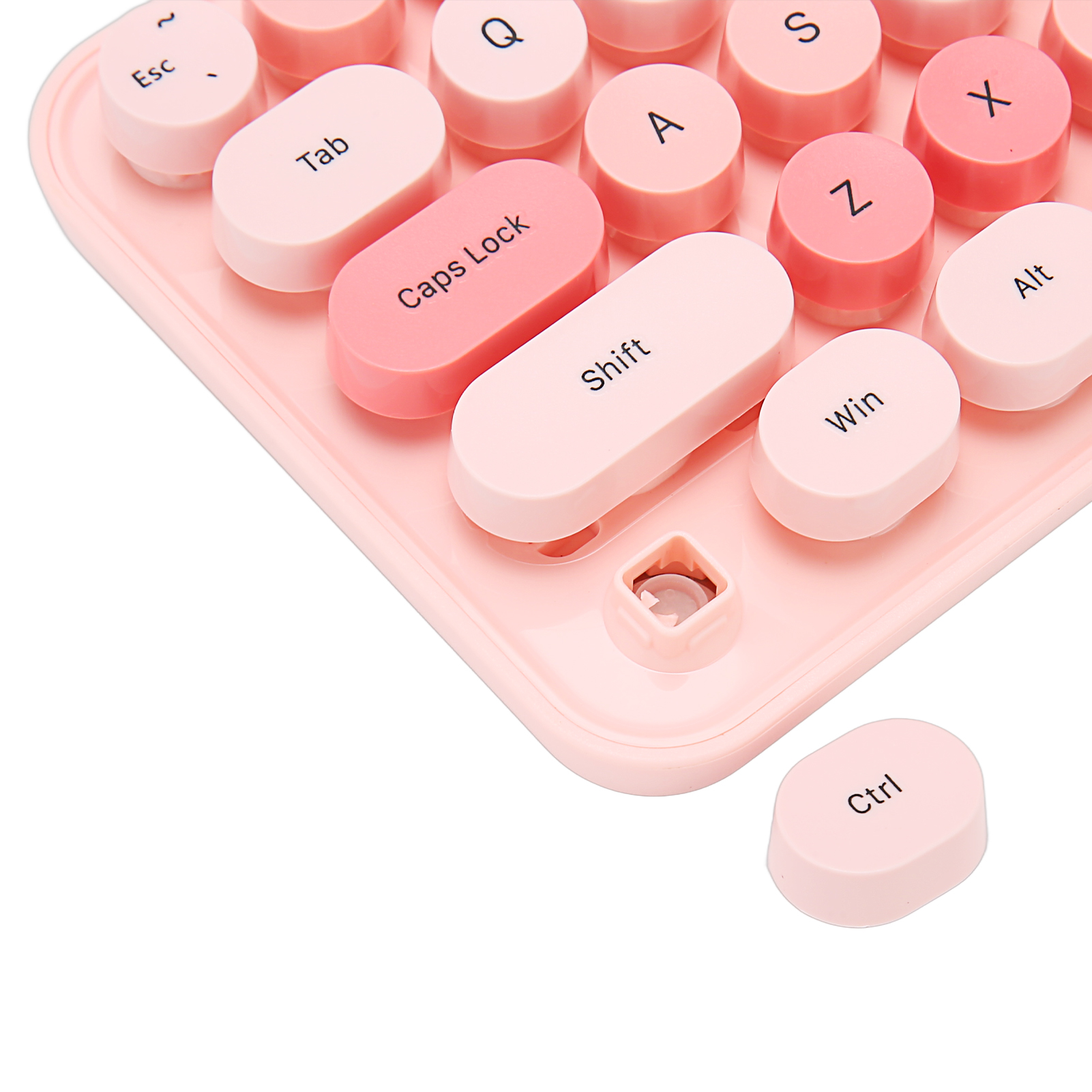 Keyboard Mouse Combo 2.4GHz Wireless Cute Retro 68 Round Keycaps 3 DPI Keyboard and Mouse for Family Office Gaming Pink Theme. 