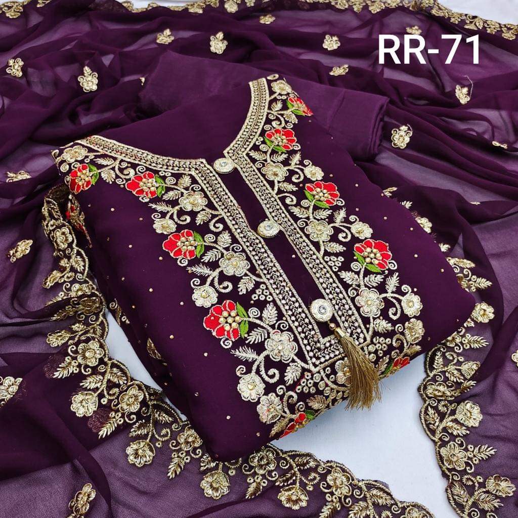 New Stylish Exclusive Collection Weightless Georgette Computer Embroidery Work Four-Piece Salwar Kameez For Women - Chic for Any Season. 