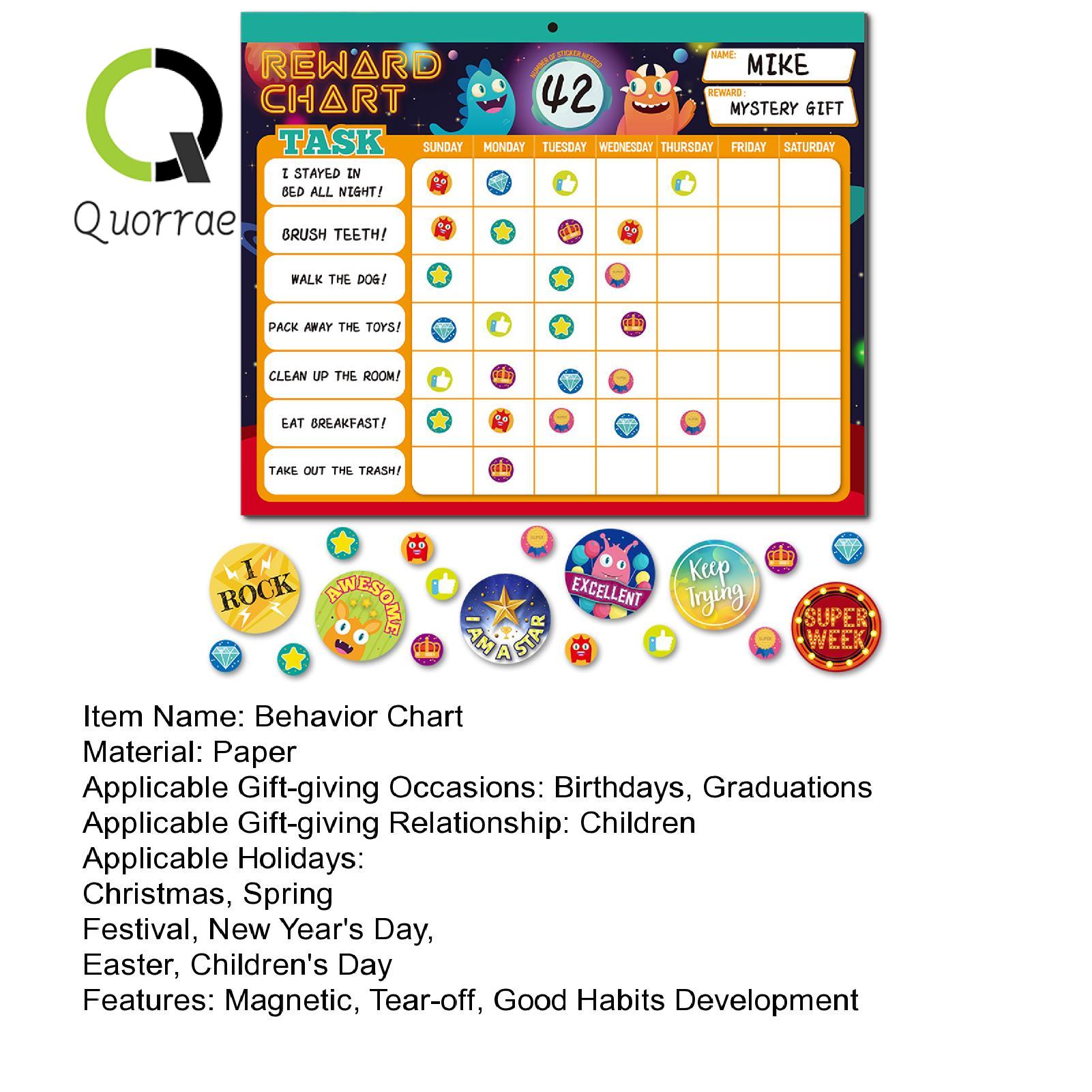 Quorrae Reward Chart with Stickers Motivational Kids Behavior Chart with Stickers Daily Routine Planner for Good Habits Self-discipline Magnetic Tear-off Sheet Book for Children English Language Kids. 