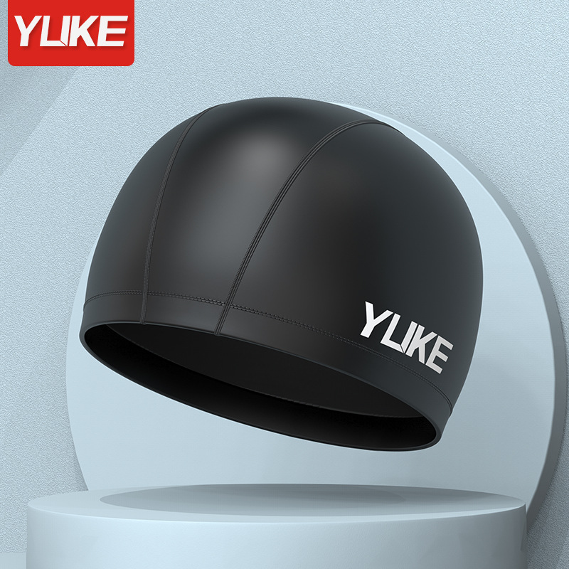 Yuke PU swim cap adult ear protection swimming cap long hair men and women solid color swimming head cover shower cap wholesale dropshipping