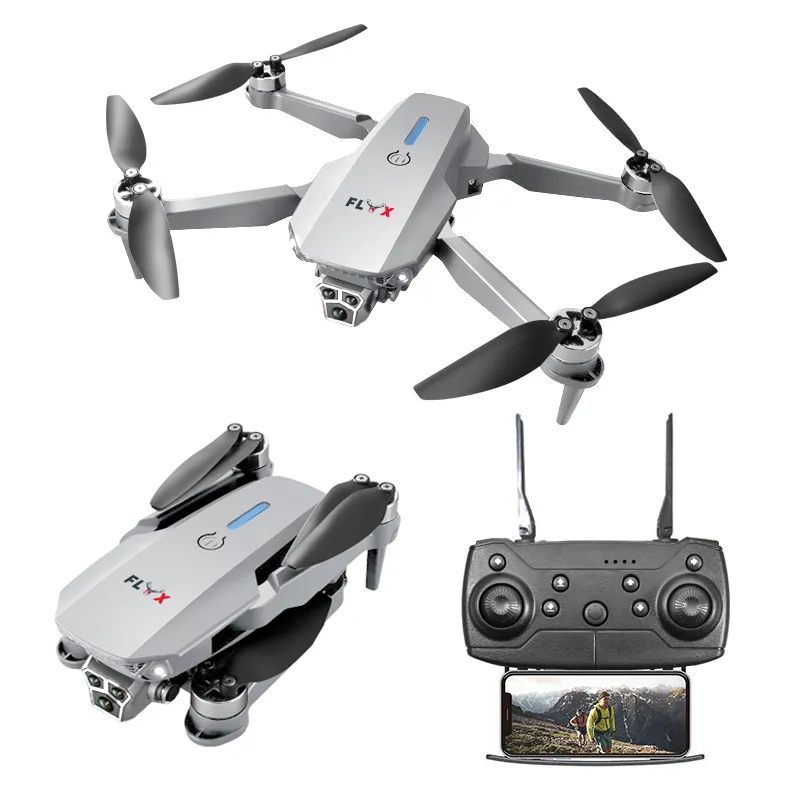 FLH Mini 2 Drone, Duel Camera , Duel Battery Brashless 4K HD Dual Camera Intelligent Following UAV Dron Headless Mode Optical Flow Hover Professional FPV RC Drones E88