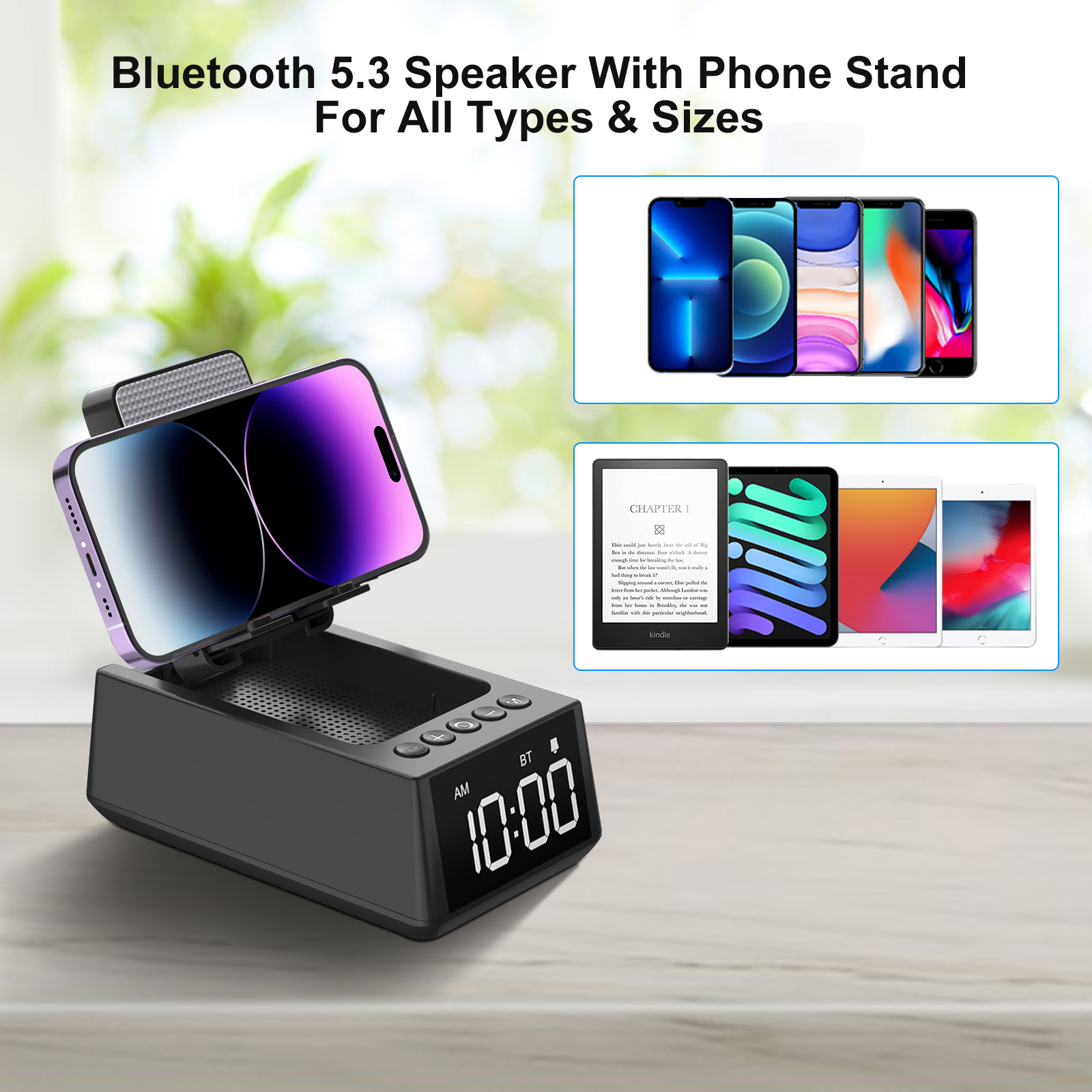 WISE TIGER Bluetooth speaker Foldable 3 in 1 Wireless Speaker with Loud Alarm Clock Cell Phone Stand 12H Display Speaker. 