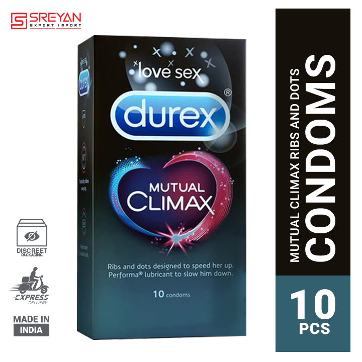 Durex Mutual Climax Ribbed & Dots Condom - 10 Pcs Pack(India). 