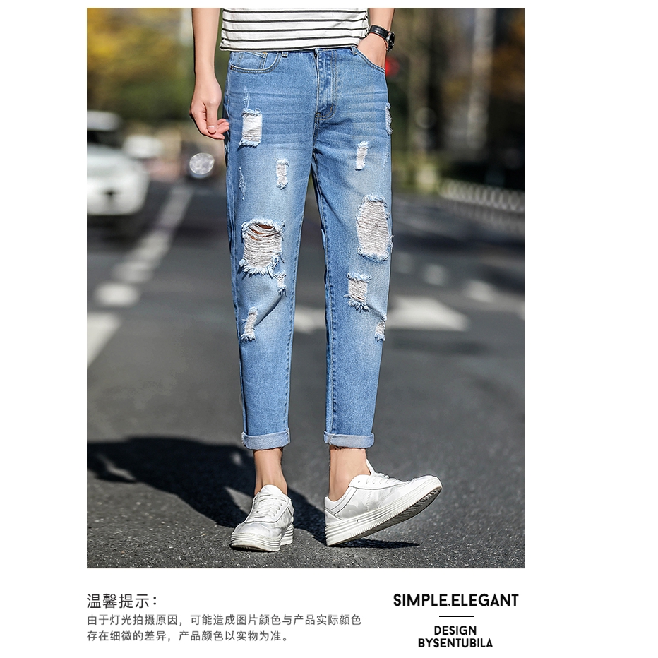 Scratch Jeans Boy Damage Blue Jeans New Mens Skinny Jeans Casual