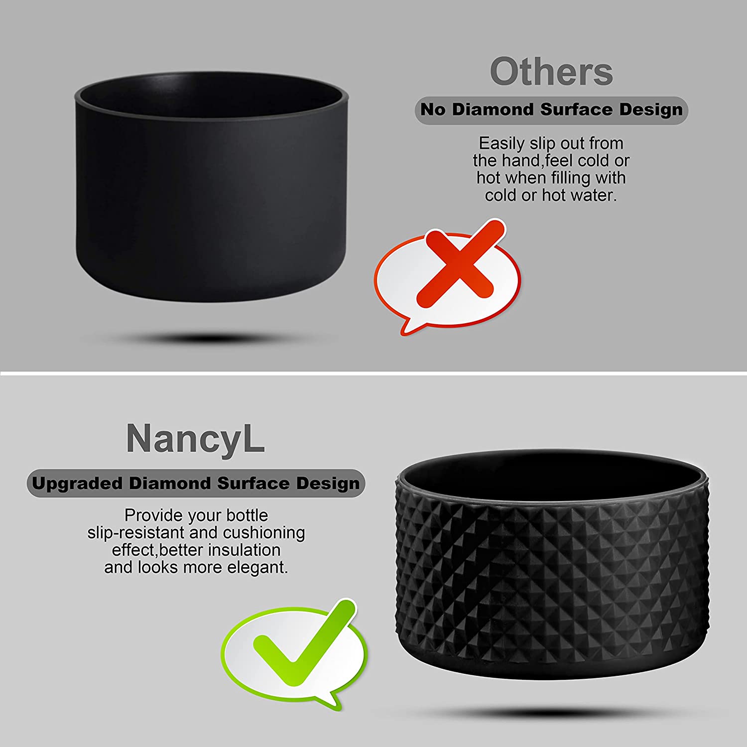 Newest Diamond Pattern Silicone Boot Case for 32oz&40oz Hydro Kleen Kanteen Aquaflask for hydro flask Kool Hydr8 Vacuum Flask Tumbler Aquaflask for hydro flask Accessories Diameter 9cm. 