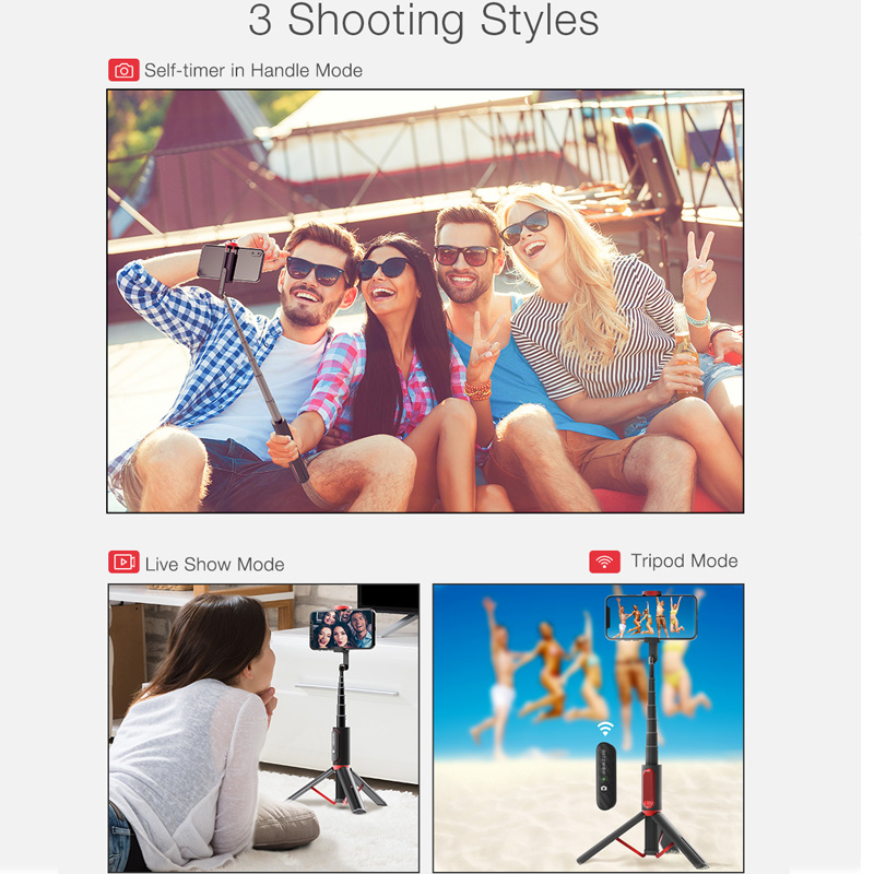 BlitzWolf All In One Tripod Selfie Stick bluetooth-compatible Retractable Tripod Selfie Stick. 