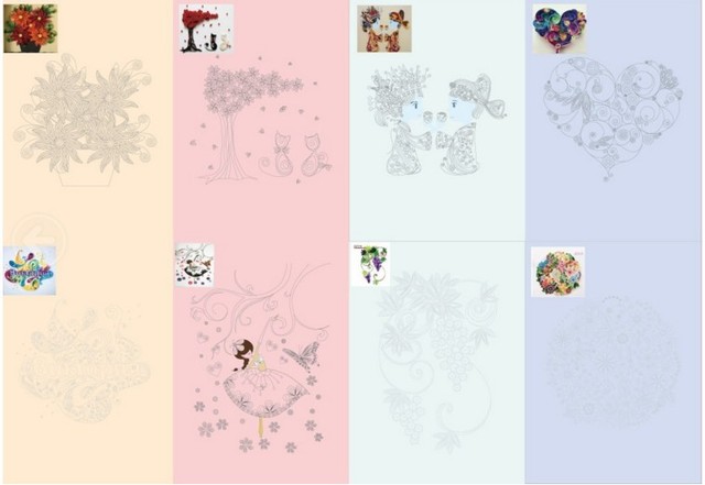 16patterns DIY craft paper Paper Quilling line art design paper template 8pcs. 