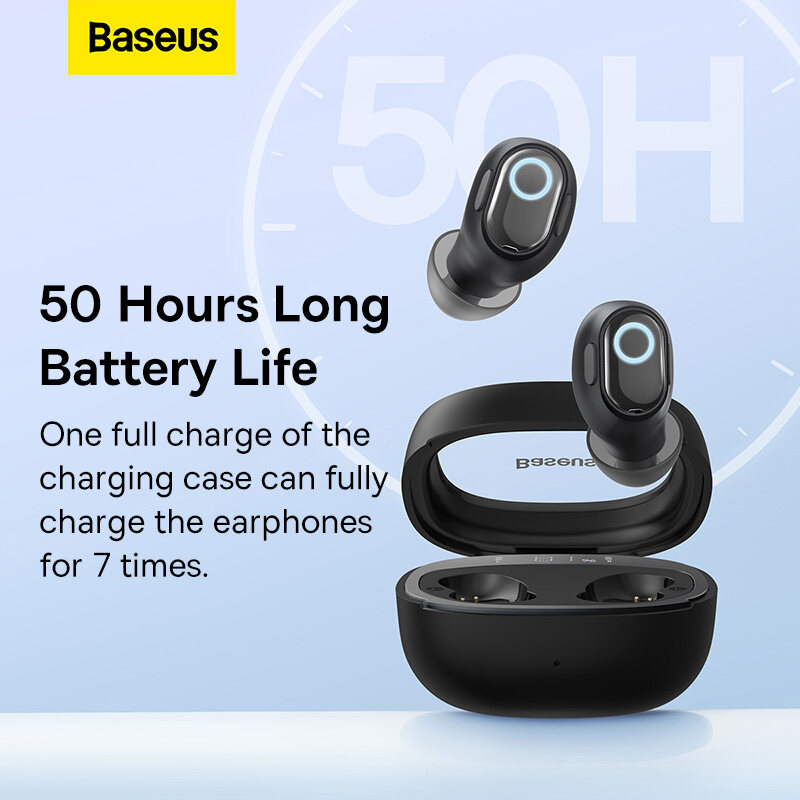 Baseus Bowie WM02+ Wireless Bluetooth Earphone Transparent Case With Smart Display Wireless Earbuds With Mic Touch Control App Support Low-Latency Earphone. 