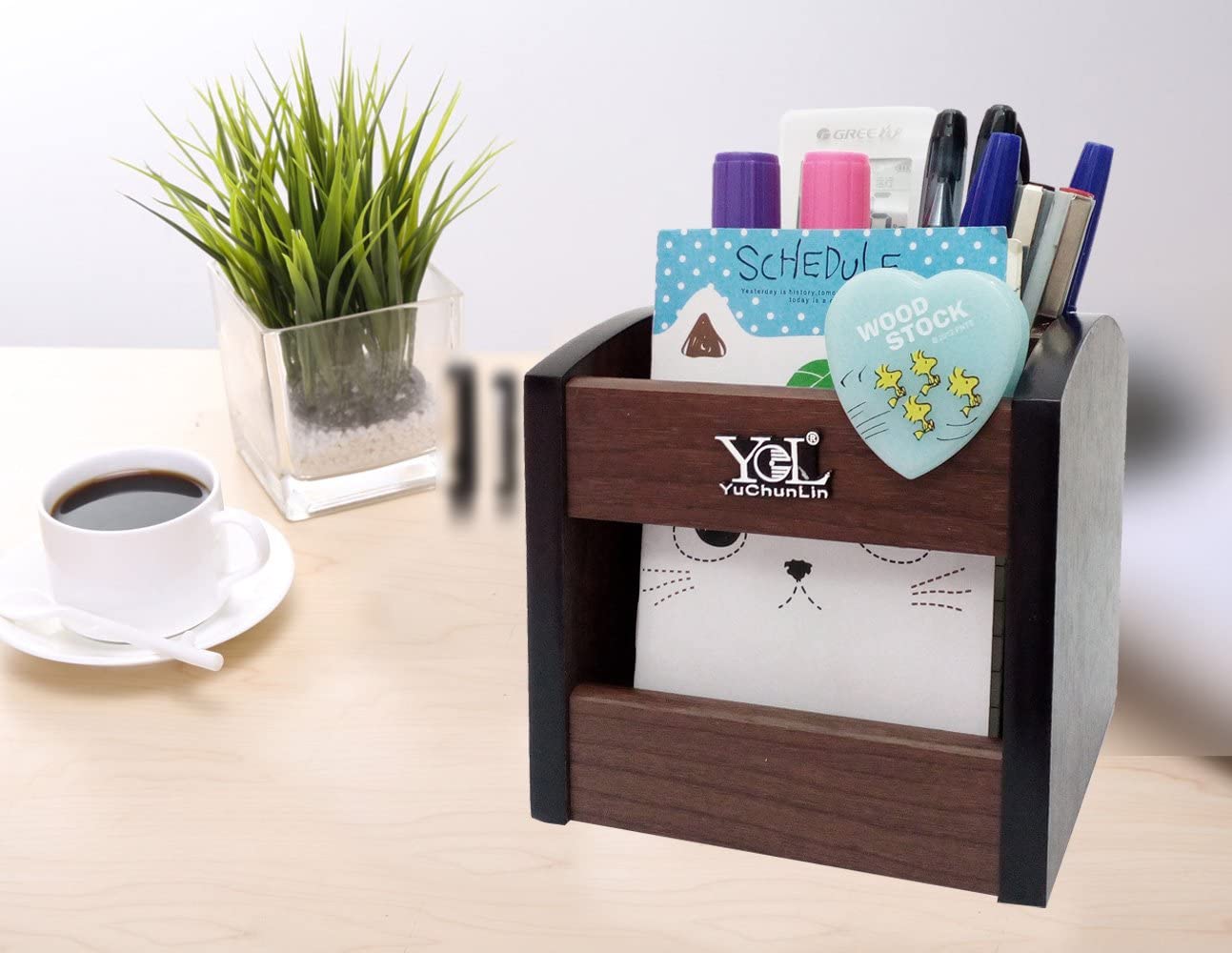 Rotating remote control holder, pen holder for desk,Wooden remote storage Organizer,TV remote control caddy@YCL872R Pen container. 