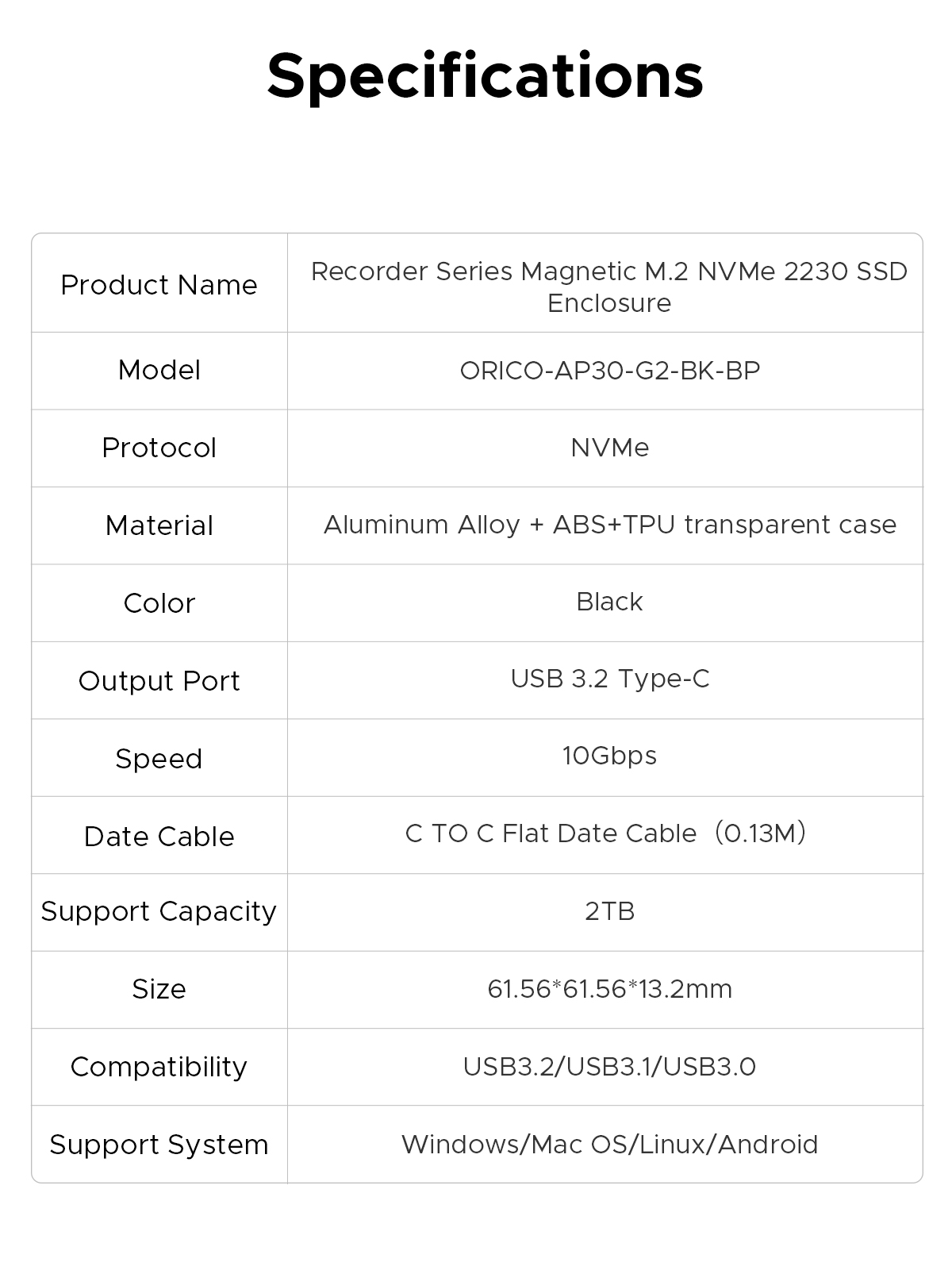 ORICO Magnetic 2230 M.2 NVMe SSD Enclosure 10Gbps M.2 to USB Type C External Adapter for iPhone 15 Pro Max ProRes MacBook. 