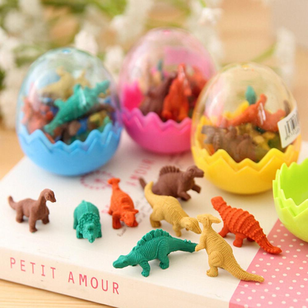 7Pcs/1Egg Mini Kids Students Pencil Rubber Eraser Dinosaurs