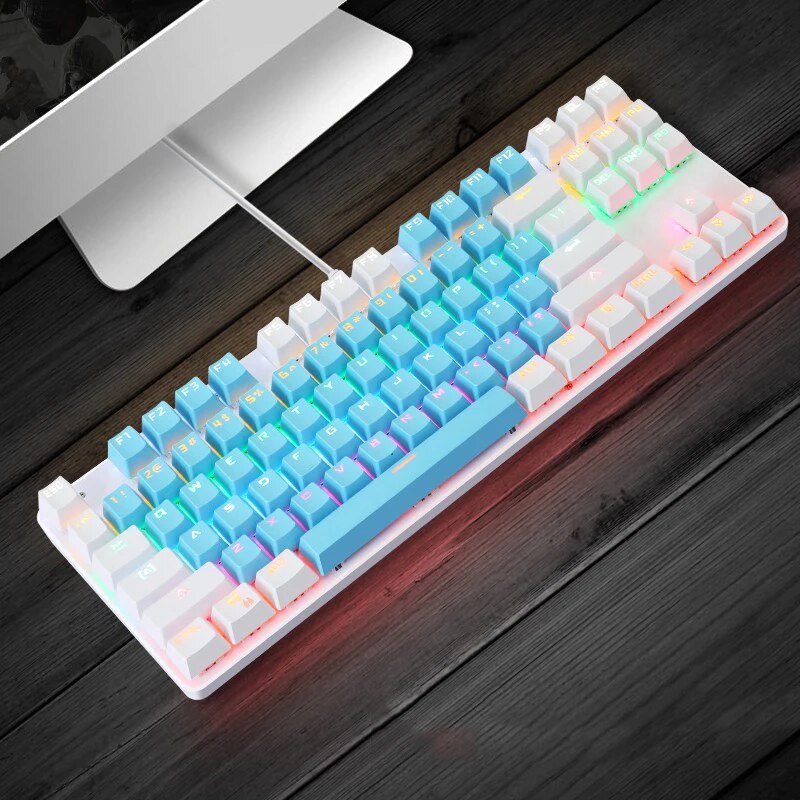 KLW Gaming Mechanical Keyboard 87 keys Game Anti-ghosting Blue Switch Color with Backlight Wired Keyboard For ProGamer Laptop PC.