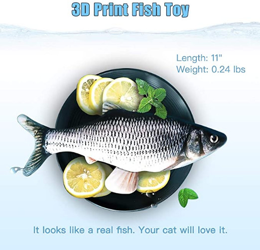 TOOGE 2 Pack 11" Electric Moving Fish Cat Toy Realistic Interactive Flopping Fish Cat Kicker Catnip Toys for Indoor Cats Pets Kitten. 