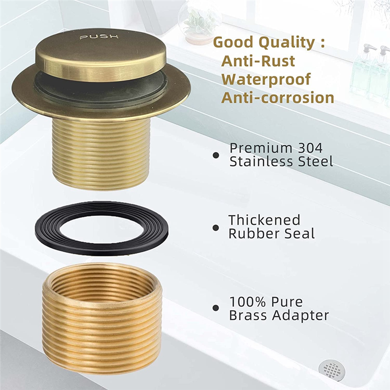 1Set Bathtub Drain Gold Tip Toe Bath Tub Drain Kit with Two-Hole Overflow Faceplate Bath Tub Drain Set Stainless Steel + Copper Brushed Gold. 