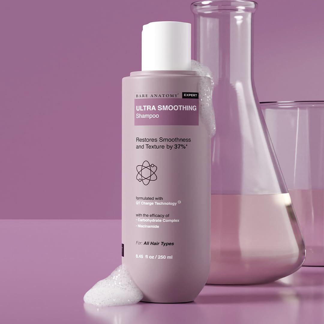 Bare Anatomy Ultra Smoothing Shampoo for Dry and Frizzy Hair | Restores Smoothing & Texture by 37% | Powered By Carbohydrate Complex & Niacinamide | SLS & Paraben Free | Vegan | For Men & Women -250ml. 