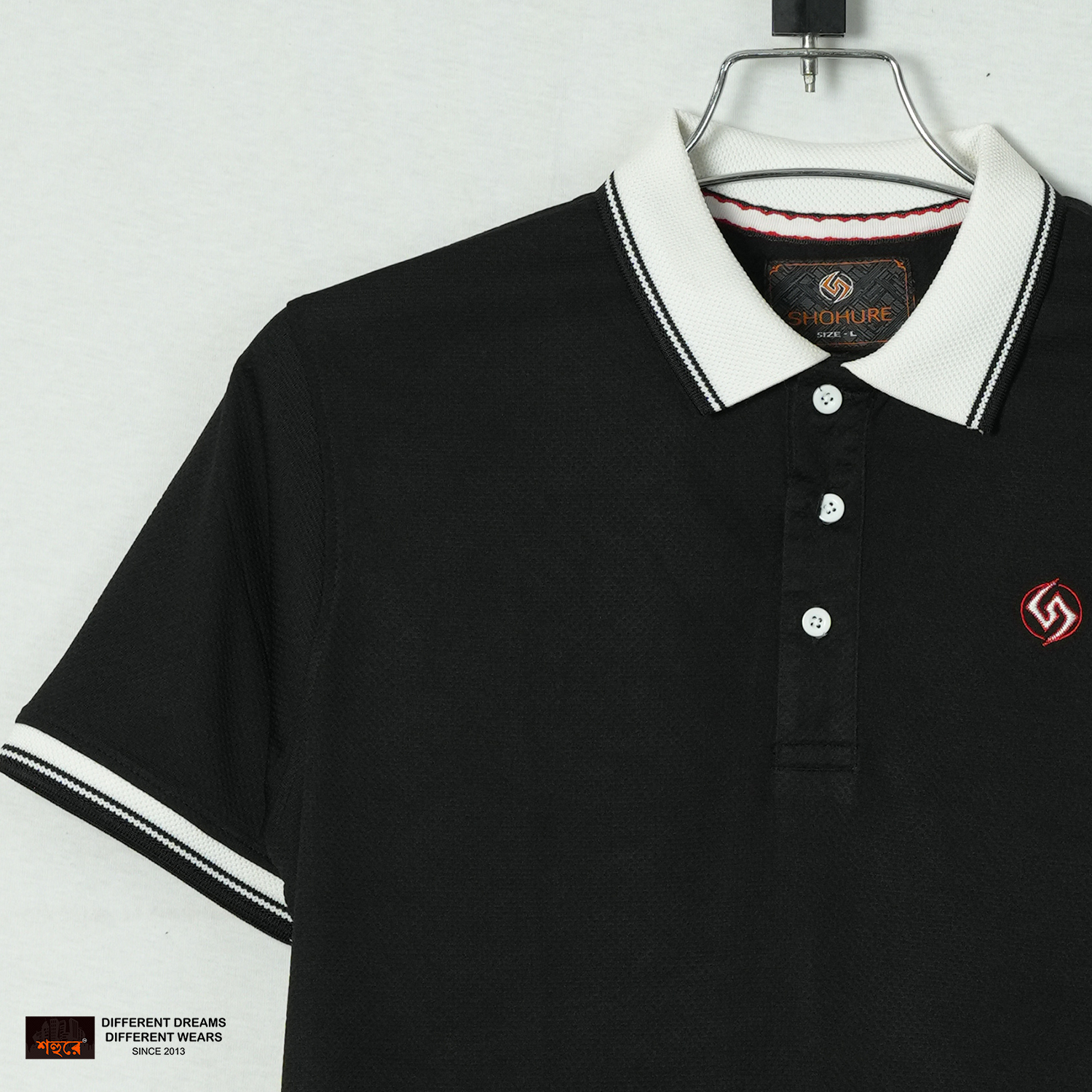 Shohure Black Color Short Sleeve Polo Tshirt. 