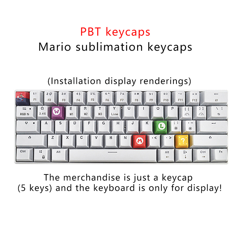 5pcs/Set Pbt Color Super Mario Keycap Personalized Supplement Mechanical Keyboard Keycap For Mechanical Gaming Keyboard Gamers Computer Cute Cartoon Switch Key Cap. 